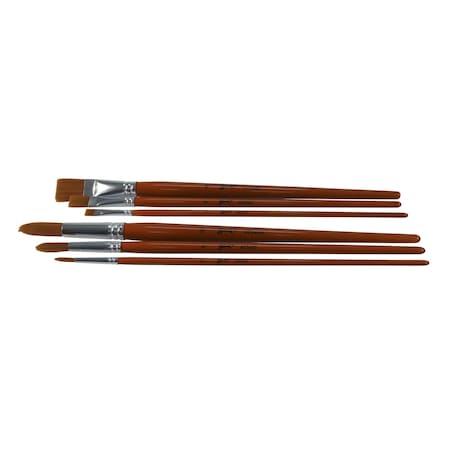 Copper Acrylic Long Wood Handle Paint Brushes, Assorted Sizes, Set Of 6 PK